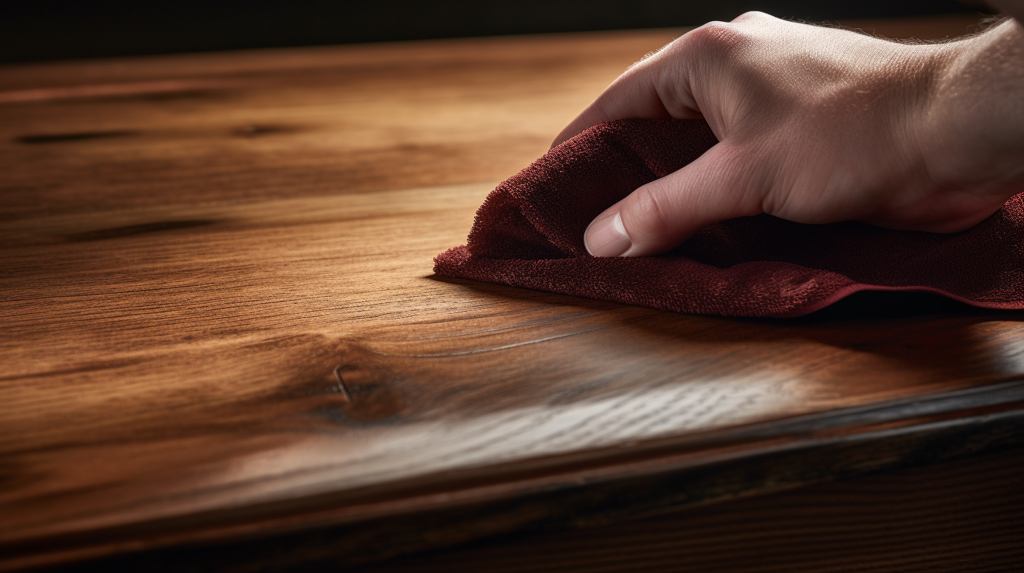 a hand cleaning the surface of a zitan furniture